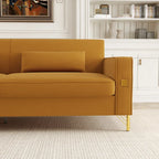 85.6" Modern Velvet 3-Seater Sofa - Pocketed Spring Cushions - Gold Metal Accents - Removable Washable Covers - Plush Polyester