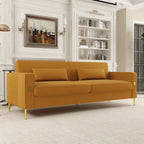 85.6" Modern Velvet 3-Seater Sofa - Pocketed Spring Cushions - Gold Metal Accents - Removable Washable Covers - Plush Polyester
