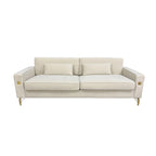 85.6" Modern Velvet 3-Seater Sofa - Pocketed Spring Cushions - Gold Metal Accents - Removable Washable Covers - Plush Polyester