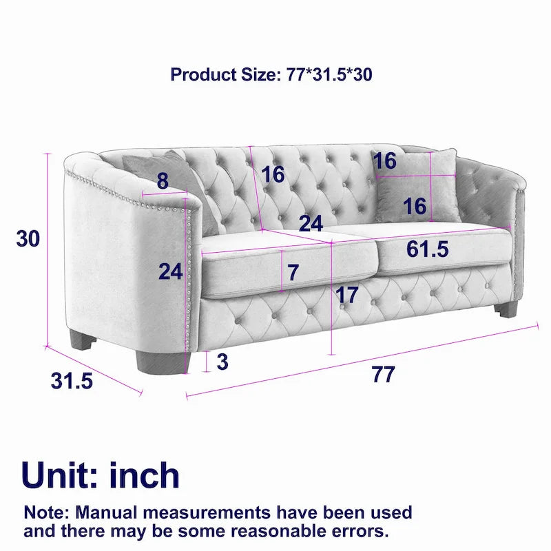 3-Seater Sofa | Nailhead Trim | Solid Wood Frame