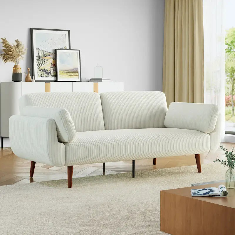 73.3" Convertible Sleeper Loveseat Corduroy Dual Reclining Sofa Bed 480lbs Capacity