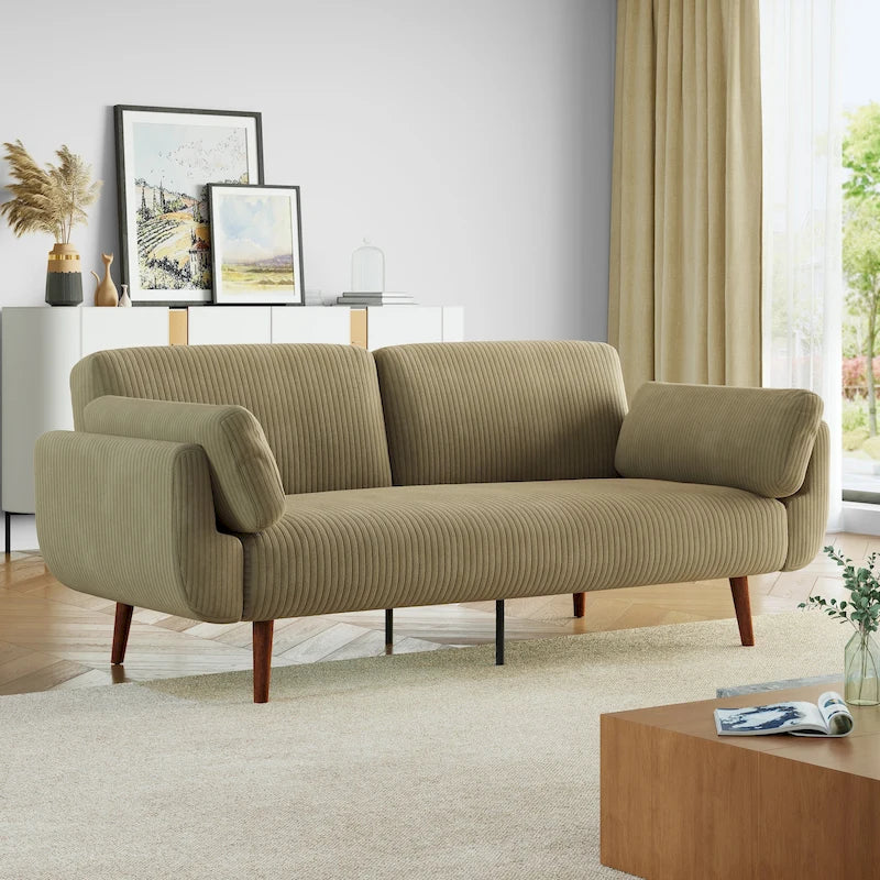 73.3" Convertible Sleeper Loveseat Corduroy Dual Reclining Sofa Bed 480lbs Capacity