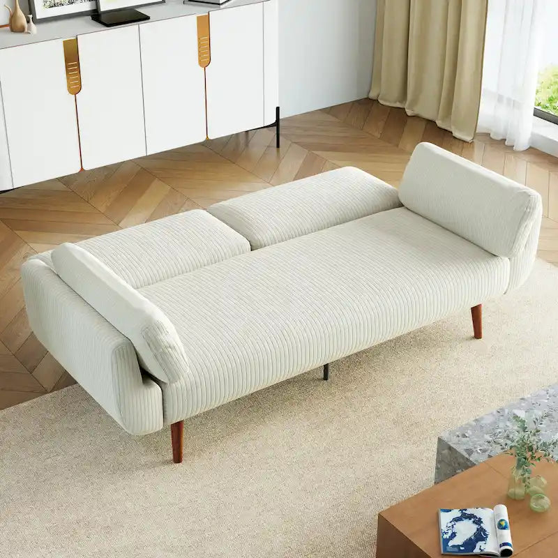 73.3" Convertible Sleeper Loveseat Corduroy Dual Reclining Sofa Bed 480lbs Capacity