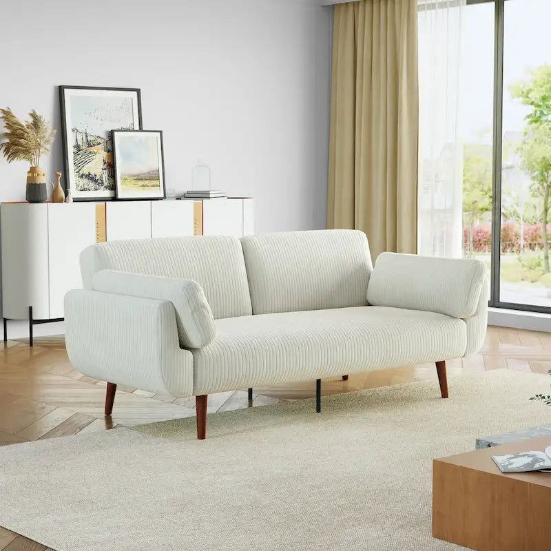 73.3" Convertible Sleeper Loveseat Corduroy Dual Reclining Sofa Bed 480lbs Capacity