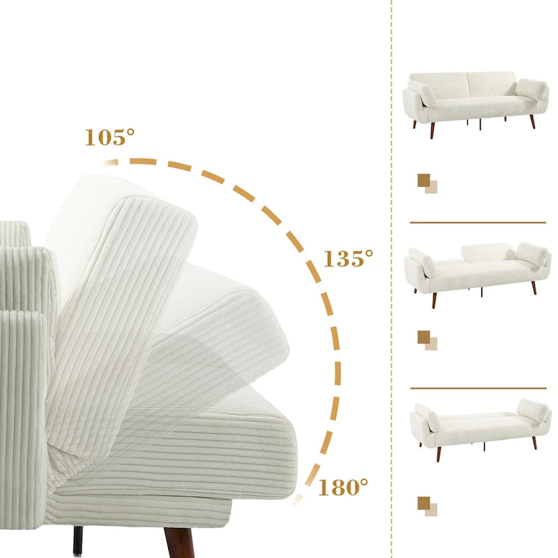 73.3" Convertible Sleeper Loveseat Corduroy Dual Reclining Sofa Bed 480lbs Capacity