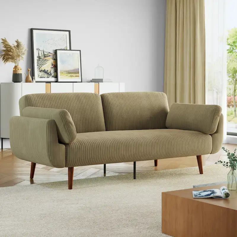 73.3" Convertible Sleeper Loveseat Corduroy Dual Reclining Sofa Bed 480lbs Capacity