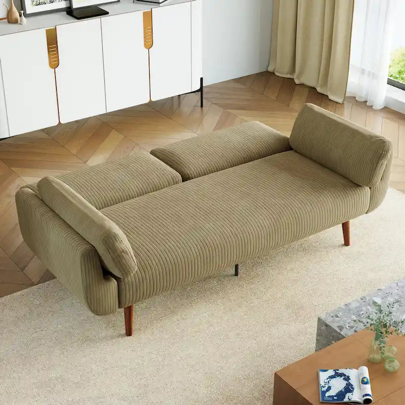 73.3" Convertible Sleeper Loveseat Corduroy Dual Reclining Sofa Bed 480lbs Capacity