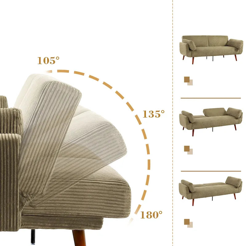 73.3" Convertible Sleeper Loveseat Corduroy Dual Reclining Sofa Bed 480lbs Capacity