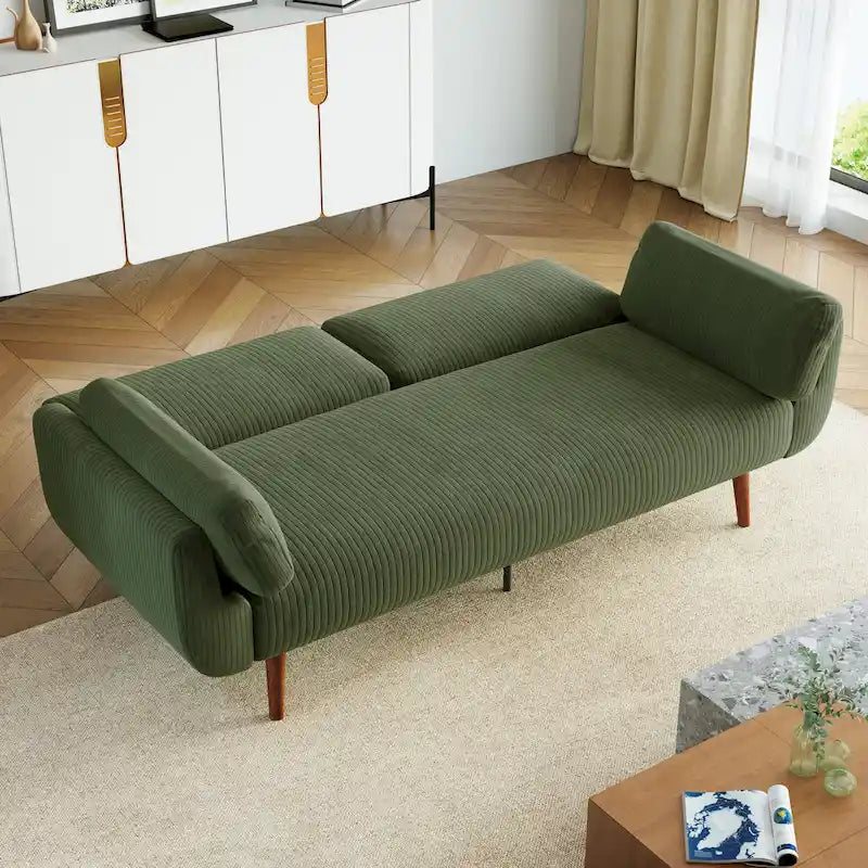 73.3" Convertible Sleeper Loveseat Corduroy Dual Reclining Sofa Bed 480lbs Capacity