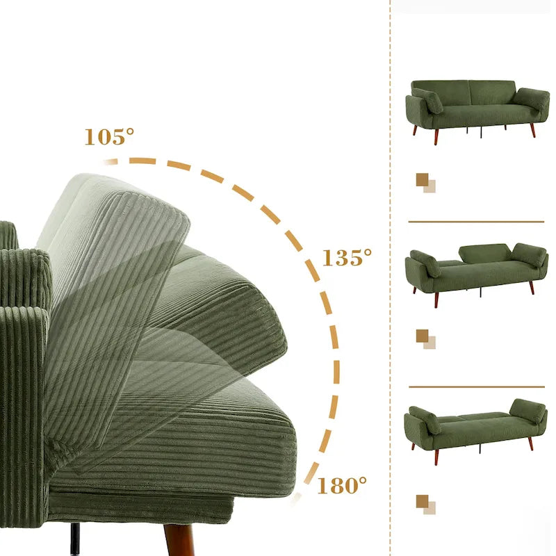 73.3" Convertible Sleeper Loveseat Corduroy Dual Reclining Sofa Bed 480lbs Capacity