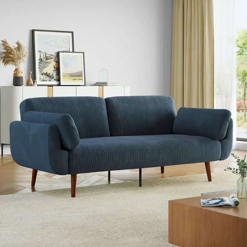 73.3" Convertible Sleeper Loveseat Corduroy Dual Reclining Sofa Bed 480lbs Capacity