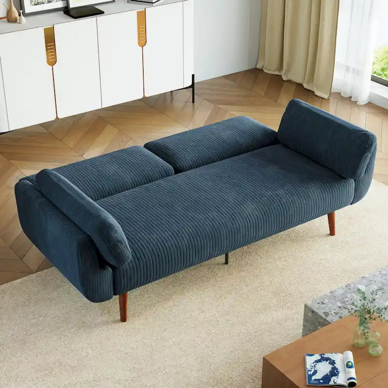 73.3" Convertible Sleeper Loveseat Corduroy Dual Reclining Sofa Bed 480lbs Capacity