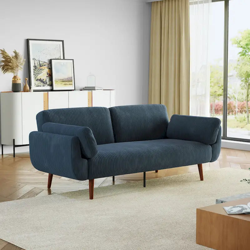 73.3" Convertible Sleeper Loveseat Corduroy Dual Reclining Sofa Bed 480lbs Capacity