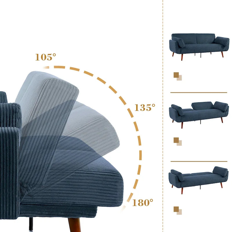 73.3" Convertible Sleeper Loveseat Corduroy Dual Reclining Sofa Bed 480lbs Capacity