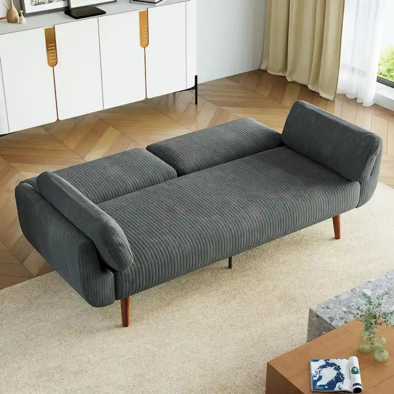 73.3" Convertible Sleeper Loveseat Corduroy Dual Reclining Sofa Bed 480lbs Capacity