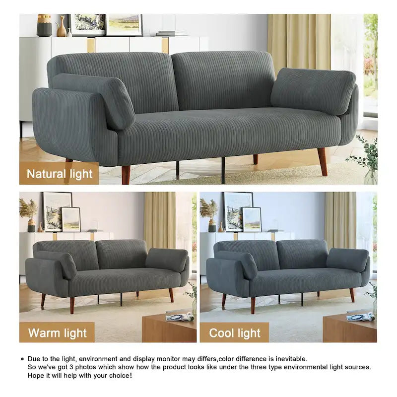 73.3" Convertible Sleeper Loveseat Corduroy Dual Reclining Sofa Bed 480lbs Capacity