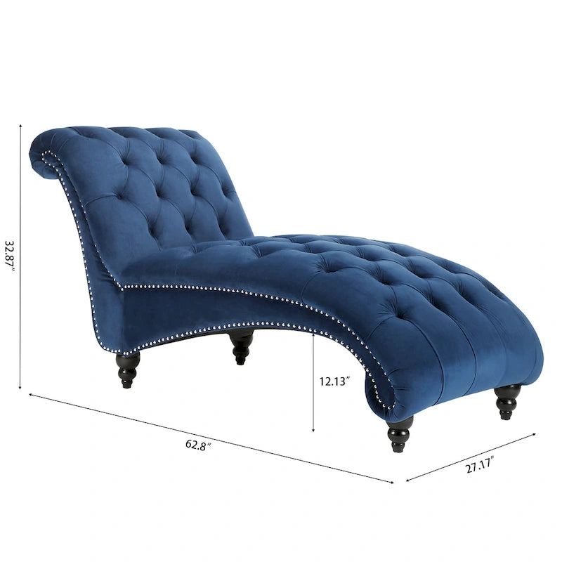 63" Tufted Chaise Lounge - High-Density Foam, Nailhead Trim, Pine Frame (62.8L x 27.17W x 32.87H)