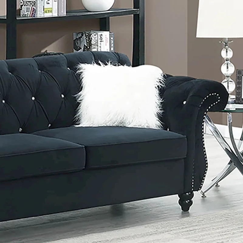 Button Tufted Velvet Sofa - Rolled Arm Couch with Dense Foam Padding & Spring Support for Living Room - Modern Classic Design