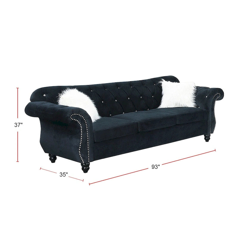 Button Tufted Velvet Sofa - Rolled Arm Couch with Dense Foam Padding & Spring Support for Living Room - Modern Classic Design
