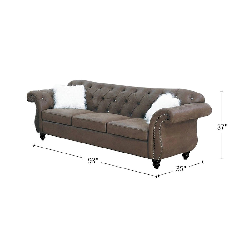 Button Tufted Velvet Sofa - Rolled Arm Couch with Dense Foam Padding & Spring Support for Living Room - Modern Classic Design