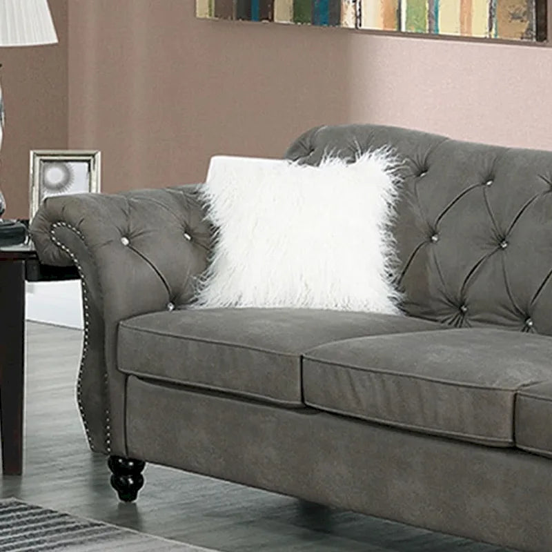 Button Tufted Velvet Sofa - Rolled Arm Couch with Dense Foam Padding & Spring Support for Living Room - Modern Classic Design