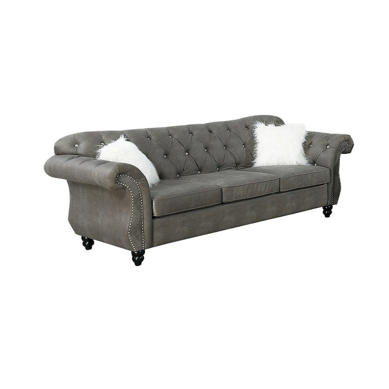Button Tufted Velvet Sofa - Rolled Arm Couch with Dense Foam Padding & Spring Support for Living Room - Modern Classic Design