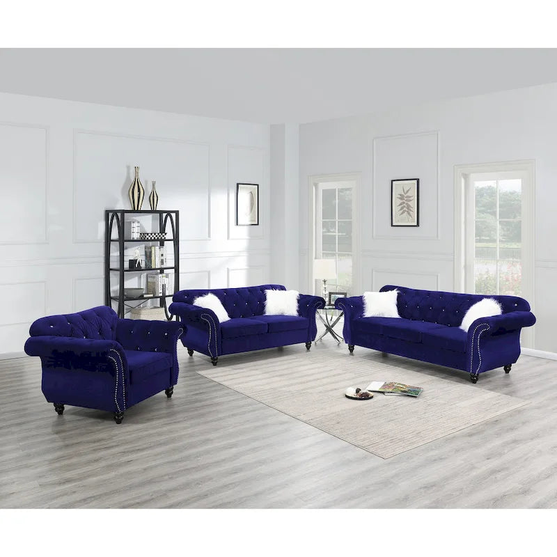 Button Tufted Velvet Sofa - Rolled Arm Couch with Dense Foam Padding & Spring Support for Living Room - Modern Classic Design