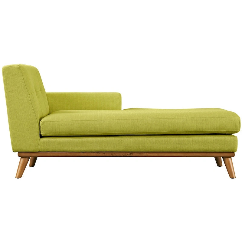 Left-Arm Mid-Century Chaise Lounge - 69.5"L, Rubberwood Legs, Polyester Upholstery - Modern Vintage Style Lounge Chair