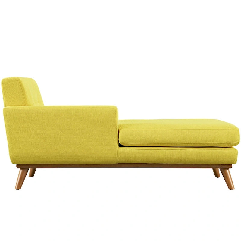 Left-Arm Mid-Century Chaise Lounge - 69.5"L, Rubberwood Legs, Polyester Upholstery - Modern Vintage Style Lounge Chair
