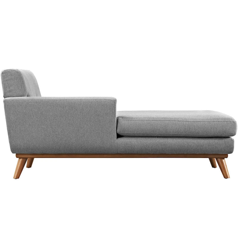 Left-Arm Mid-Century Chaise Lounge - 69.5"L, Rubberwood Legs, Polyester Upholstery - Modern Vintage Style Lounge Chair