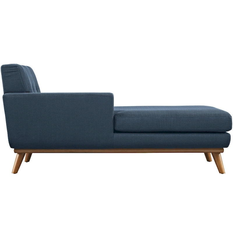 Left-Arm Mid-Century Chaise Lounge - 69.5"L, Rubberwood Legs, Polyester Upholstery - Modern Vintage Style Lounge Chair