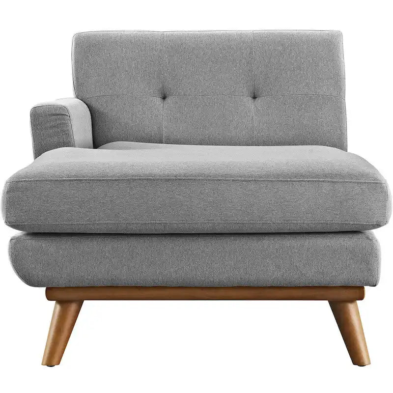 Left-Arm Mid-Century Chaise Lounge - 69.5"L, Rubberwood Legs, Polyester Upholstery - Modern Vintage Style Lounge Chair