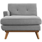 Left-Arm Mid-Century Chaise Lounge - 69.5"L, Rubberwood Legs, Polyester Upholstery - Modern Vintage Style Lounge Chair