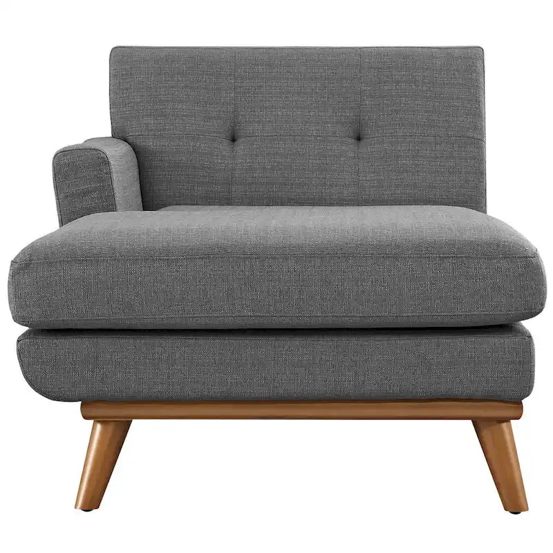 Left-Arm Mid-Century Chaise Lounge - 69.5"L, Rubberwood Legs, Polyester Upholstery - Modern Vintage Style Lounge Chair