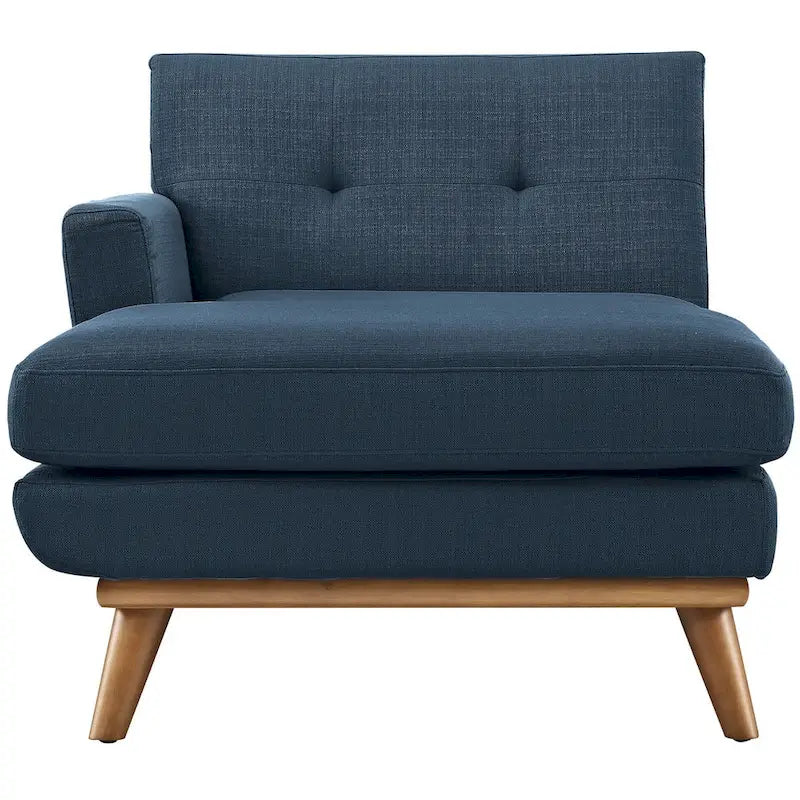 Left-Arm Mid-Century Chaise Lounge - 69.5"L, Rubberwood Legs, Polyester Upholstery - Modern Vintage Style Lounge Chair