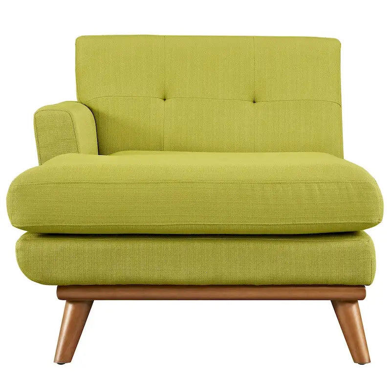 Left-Arm Mid-Century Chaise Lounge - 69.5"L, Rubberwood Legs, Polyester Upholstery - Modern Vintage Style Lounge Chair