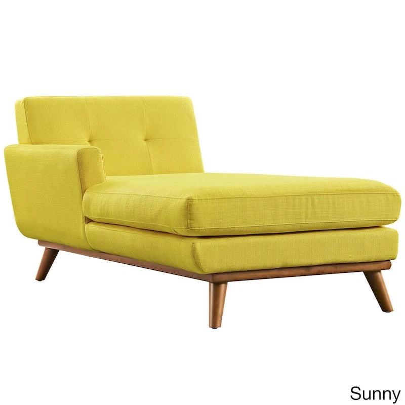 Left-Arm Mid-Century Chaise Lounge - 69.5"L, Rubberwood Legs, Polyester Upholstery - Modern Vintage Style Lounge Chair