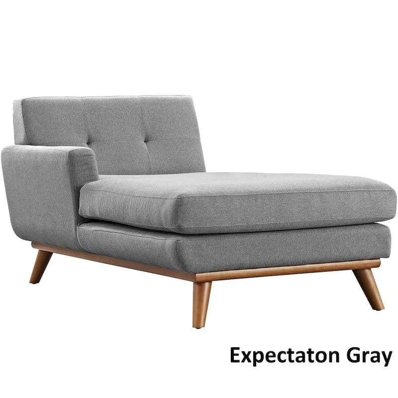 Left-Arm Mid-Century Chaise Lounge - 69.5"L, Rubberwood Legs, Polyester Upholstery - Modern Vintage Style Lounge Chair