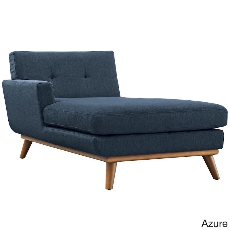 Left-Arm Mid-Century Chaise Lounge - 69.5"L, Rubberwood Legs, Polyester Upholstery - Modern Vintage Style Lounge Chair