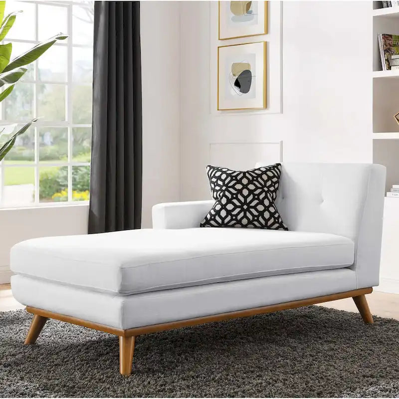 Left-Arm Mid-Century Chaise Lounge - 69.5"L, Rubberwood Legs, Polyester Upholstery - Modern Vintage Style Lounge Chair