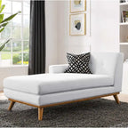 Left-Arm Mid-Century Chaise Lounge - 69.5"L, Rubberwood Legs, Polyester Upholstery - Modern Vintage Style Lounge Chair