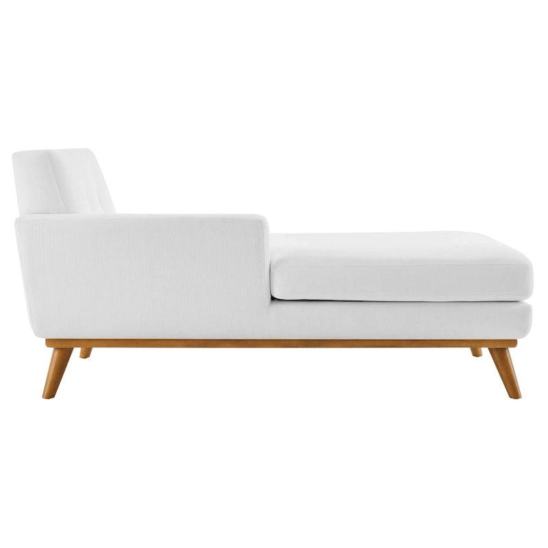Left-Arm Mid-Century Chaise Lounge - 69.5"L, Rubberwood Legs, Polyester Upholstery - Modern Vintage Style Lounge Chair