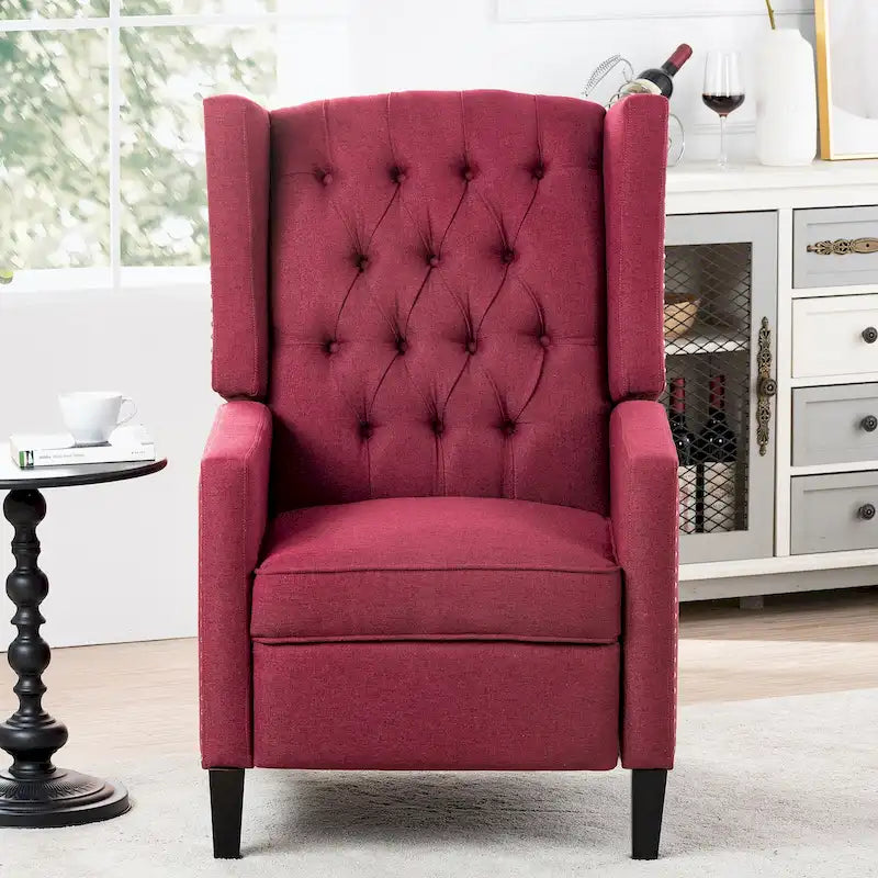 Manual Wing Chair Recliner - High Back, Solid Wood Frame, Spring Support, Chaise Longue Position - Classic Living Room Chair