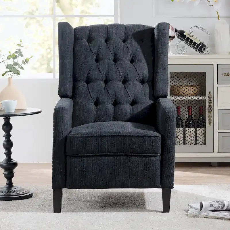 Manual Wing Chair Recliner - High Back, Solid Wood Frame, Spring Support, Chaise Longue Position - Classic Living Room Chair