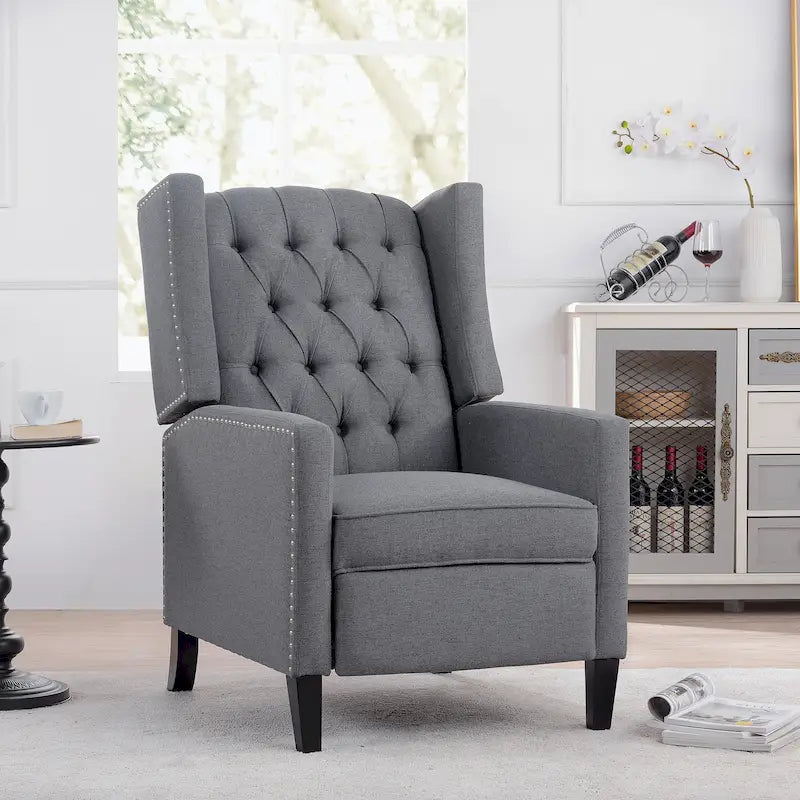 Manual Wing Chair Recliner - High Back, Solid Wood Frame, Spring Support, Chaise Longue Position - Classic Living Room Chair