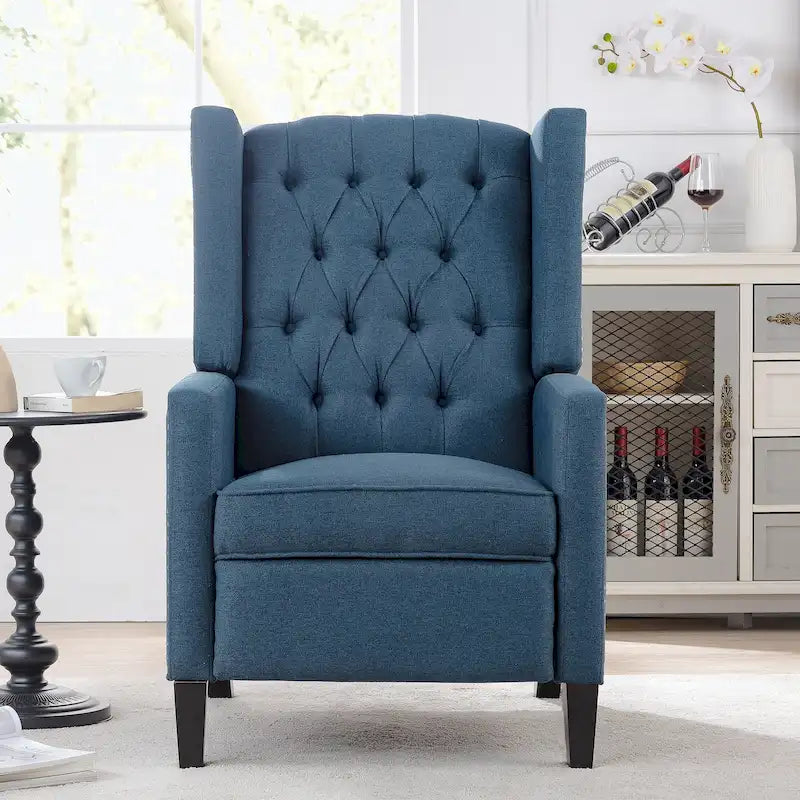 Manual Wing Chair Recliner - High Back, Solid Wood Frame, Spring Support, Chaise Longue Position - Classic Living Room Chair
