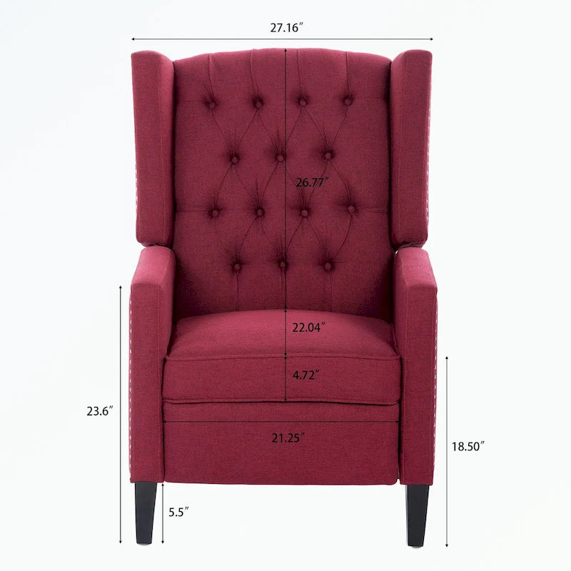 Manual Wing Chair Recliner - High Back, Solid Wood Frame, Spring Support, Chaise Longue Position - Classic Living Room Chair