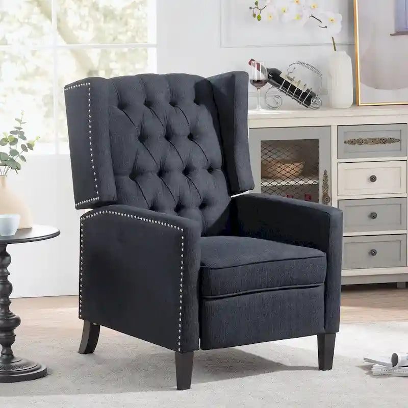 Manual Wing Chair Recliner - High Back, Solid Wood Frame, Spring Support, Chaise Longue Position - Classic Living Room Chair