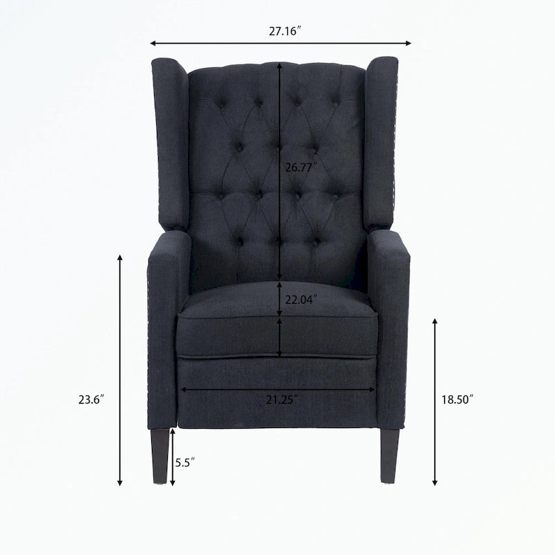 Manual Wing Chair Recliner - High Back, Solid Wood Frame, Spring Support, Chaise Longue Position - Classic Living Room Chair
