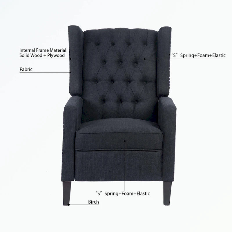 Manual Wing Chair Recliner - High Back, Solid Wood Frame, Spring Support, Chaise Longue Position - Classic Living Room Chair